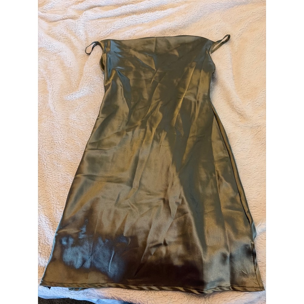 SHEIN Olive Green Satin Cowl Neck Slip Mini Dress XS US 2 Adjustable Straps